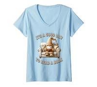 Donna Funny Reading GNOME for Women Its A Good Day To Read A Book Maglietta con Collo a V