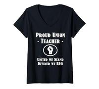 Donna Funny Red for Ed SpEd Union Thug United We Stand Divided Beg Maglietta con Collo a V
