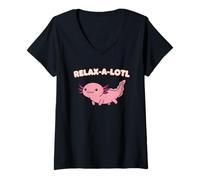 Donna Funny Relax-a-Lotl Cute Adorabile Pet Axolotl Maglietta con Collo a V