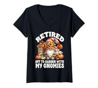 Donna Funny Retirement Saying Fall Pumpkin GNOME for Retired Life Maglietta con Collo a V