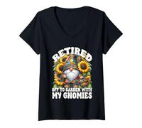 Donna Funny Retirement Sayings With Sunflower Gardening Gnome Dad Maglietta con Collo a V