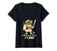 Donna Funny Retro Medieval Knight Frog T'was The 'Tism M'Lord Maglietta con Collo a V