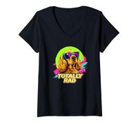 Donna Funny Retro Vintage 80s 90s Totally Rad Cocker Spaniel Lover Maglietta con Collo a V