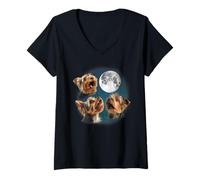Donna Funny Retro Vintage Three 3 Moon Howling Yorkshire Terrier Maglietta con Collo a V