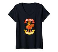 Donna Funny Rooster Cluck Around Sarcastic Chicken Pun Maglietta con Collo a V