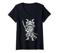 Donna Funny Samurai Raccoon Maglietta con Collo a V