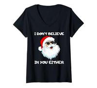 Donna Funny Santa I Don't Believe in You Either Outfit Maglietta con Collo a V