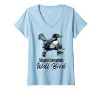 Donna Funny Sarcastic Stupid Canadian Wolf Bird Loon Lacrosse Maglietta con Collo a V