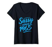 Donna Funny Sassy Since 1965 Retro Mama Wife Sass Queen Turquoise Maglietta con Collo a V