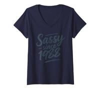 Donna Funny Sassy Since 1988 Retro Mama Wife Sass Queen Charcoal Maglietta con Collo a V