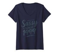 Donna Funny Sassy Since 1999 Retro Mama Wife Sass Queen Charcoal Maglietta con Collo a V