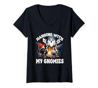 Donna Funny Scout Gnome Hanging At The Campfire With My Gnomies Maglietta con Collo a V