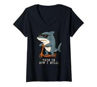 Donna Funny Shark Scooter This Is How I Roll Ragazzi Ragazze Bambini Maglietta con Collo a V