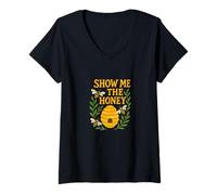 Donna Funny Show Me The Honey Apicoltore Honeybee Design Maglietta con Collo a V