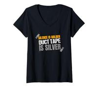 Donna Funny Silence is Golden Duct Tape è Silver Speech Costume Maglietta con Collo a V