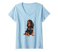 Donna Funny Sitting Black Tan Cavalier King Charles Spaniel Dog Maglietta con Collo a V