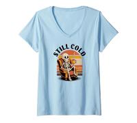 Donna Funny Skeleton Coffee Lover Morning Cafe Mood Maglietta con Collo a V