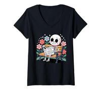 Donna Funny Skeleton Relaxing Bones Vibe Chill Humor Aesthetic Maglietta con Collo a V