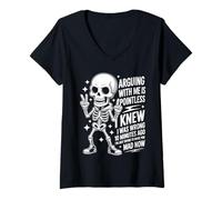 Donna Funny Skeleton Sarcastic. Arguing with Me Is Pointless. Maglietta con Collo a V