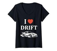 Donna Funny Skill Racing Car Drifting Simple Skid I Love Drift Maglietta con Collo a V