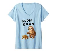 Donna Funny Sloth And Turtle Hilarious Slow Down Sloth Meme Maglietta con Collo a V