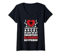 Donna Funny Smartass Albanian Boyfriend Albania Flag Maglietta con Collo a V