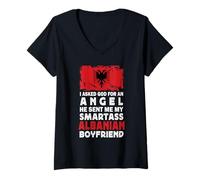 Donna Funny Smartass Albanian Boyfriend Albania Flag Maglietta con Collo a V