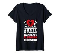 Donna Funny Smartass Albanian Husband Albania Flag Spouses Maglietta con Collo a V