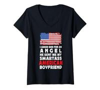 Donna Funny Smartass American Boyfriend America USA Flag Maglietta con Collo a V