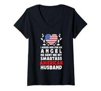 Donna Funny Smartass American Husband America USA Flag Spouses Maglietta con Collo a V