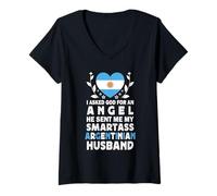 Donna Funny Smartass Argentinian Husband Argentina Flag Spouses Maglietta con Collo a V