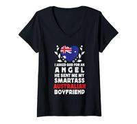 Donna Funny Smartass Australian Boyfriend Australia Flag Maglietta con Collo a V