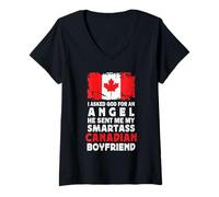 Donna Funny Smartass Canadian Boyfriend Canada Flag Maglietta con Collo a V