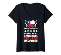 Donna Funny Smartass Chilean Boyfriend Chile Flag Maglietta con Collo a V