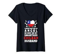Donna Funny Smartass Chilean Husband Chile Flag Spouses Maglietta con Collo a V
