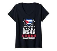 Donna Funny Smartass Cuban Boyfriend Cuba Flag Maglietta con Collo a V