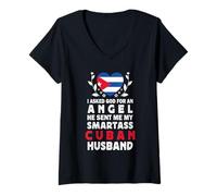 Donna Funny Smartass Cuban Husband Cuba Flag Spouses Maglietta con Collo a V