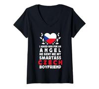Donna Funny Smartass Czech Boyfriend Czech Republic Flag Maglietta con Collo a V