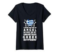 Donna Funny Smartass Greek Boyfriend Greece Flag Maglietta con Collo a V
