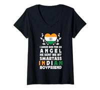 Donna Funny Smartass Indian Boyfriend India Flag Maglietta con Collo a V