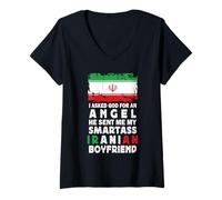 Donna Funny Smartass Iranian Boyfriend Iran Flag Maglietta con Collo a V