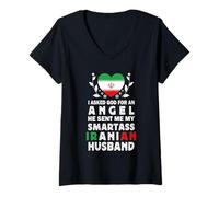 Donna Funny Smartass Iranian Husband Iran Flag Spouses Maglietta con Collo a V