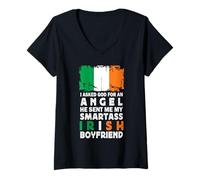 Donna Funny Smartass Irish Boyfriend Ireland Flag Maglietta con Collo a V