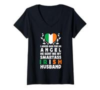 Donna Funny Smartass Irish Husband Ireland Flag Spouses Maglietta con Collo a V
