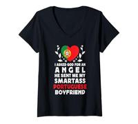 Donna Funny Smartass Portuguese Boyfriend Portugal Flag Maglietta con Collo a V