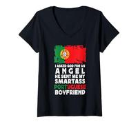 Donna Funny Smartass Portuguese Boyfriend Portugal Flag Maglietta con Collo a V