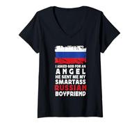 Donna Funny Smartass Russian Boyfriend Russia Flag Maglietta con Collo a V