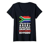 Donna Funny Smartass South African Boyfriend South Africa Flag Maglietta con Collo a V