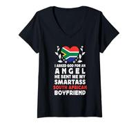 Donna Funny Smartass South African Boyfriend South Africa Flag Maglietta con Collo a V