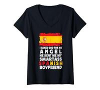 Donna Funny Smartass Spanish Boyfriend Spain Flag Maglietta con Collo a V